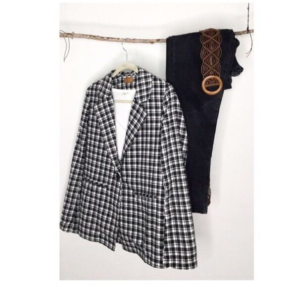 Off White Black Plaid Jacket With Welt Pocket - Picture 10 of 11